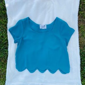 PacSun LA Hearts Turquoise Scalloped Crop Top